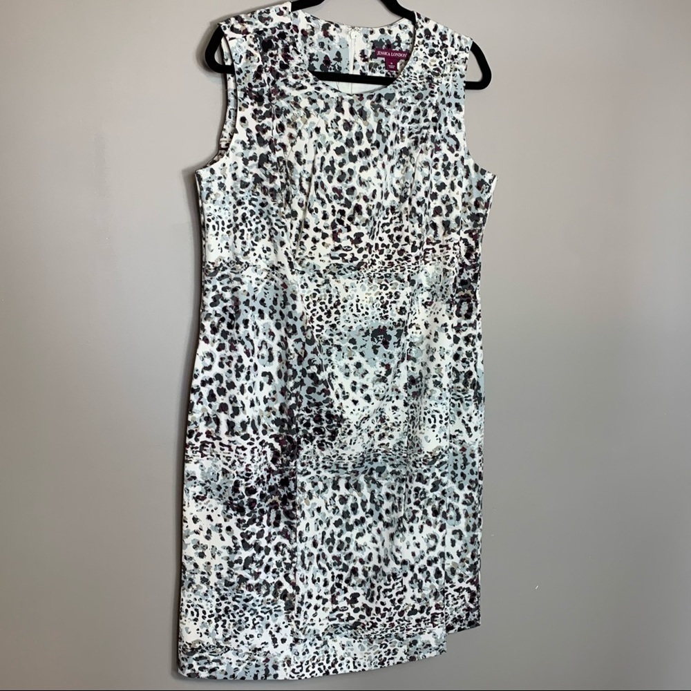 Jessica London Sleeveless Sheath Dress Plus Size 16 Watercolor Leopard Event
